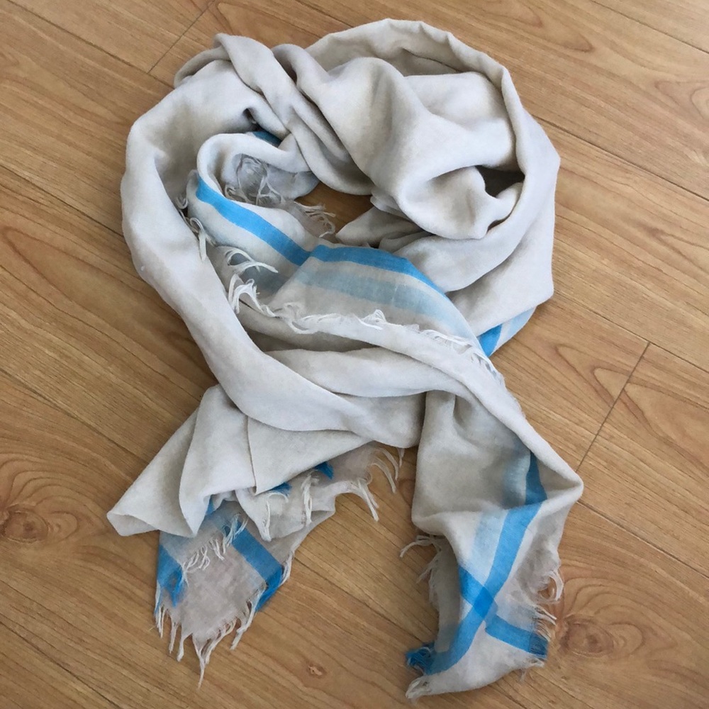 Tan and Blue Striped Scarf